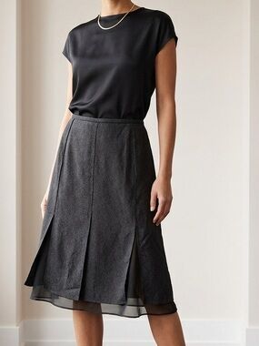 Black Textured  Skirt With Sheer Trim